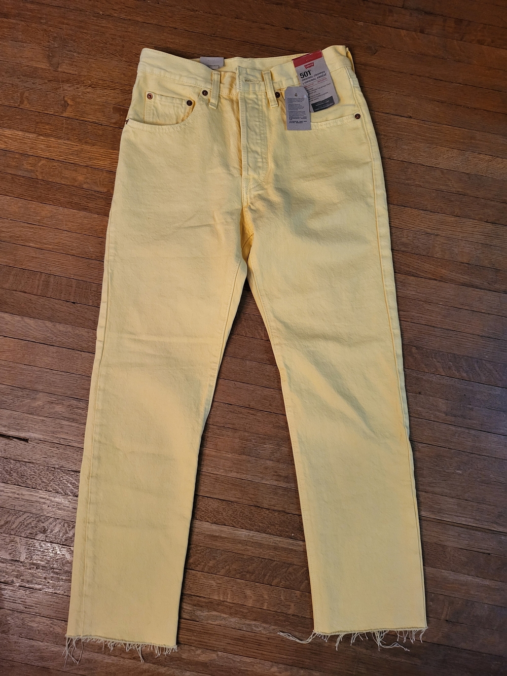 Levi's Pastel Yellow Cropped Straight Jeans Button Fly